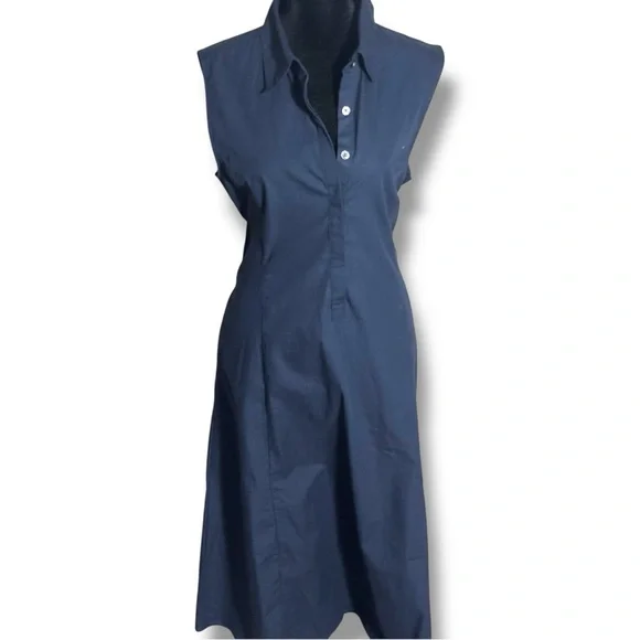 Banana Republic New W/ Tags Dark Blue Button Down Collared Tie Waist Midi Dress - Picture 4 of 16
